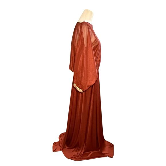 Vintage 70s Maxi Sheer Dress 13 Capelet‎ Disco Boho Dancing Queen Saturday Night - Picture 8 of 9